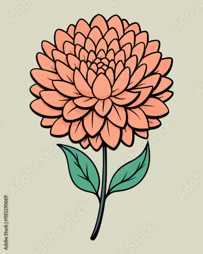 Chrysanthemum Flower Vector Outline Line Art Design, Elegant Floral Illustration