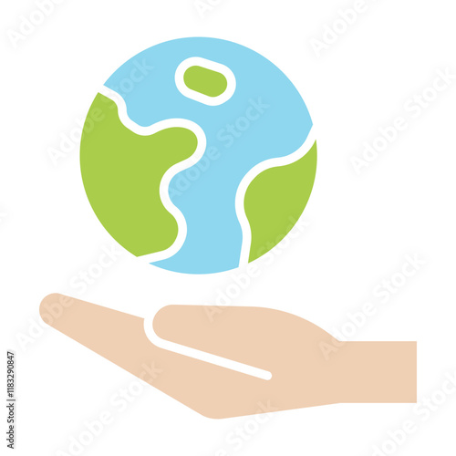 World in the hand icon in flat color style