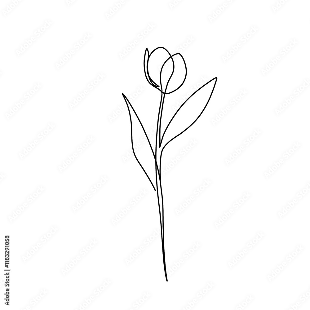 Flower and plant continuous single line art drawing. Tulip flower minimal art style. Tulip flower continuous line art illustration. Flower and plant continuous single line art drawing. Tulip flower minimal art style. Tulip flower continuous line art illustration.