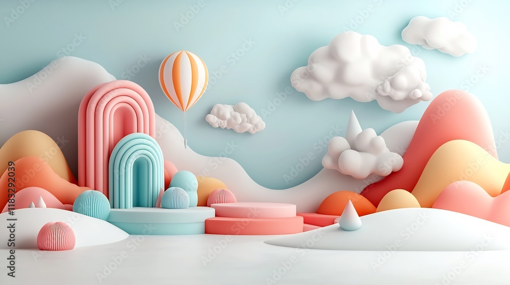Fototapeta premium Serene Pastel Alien Landscape with Fantastical Formations and Mesmerizing Motifs A Dreamlike 3D Rendered Scene Featuring Vibrant Pastel Colors Organic Shapes and an Otherworldly Ambiance