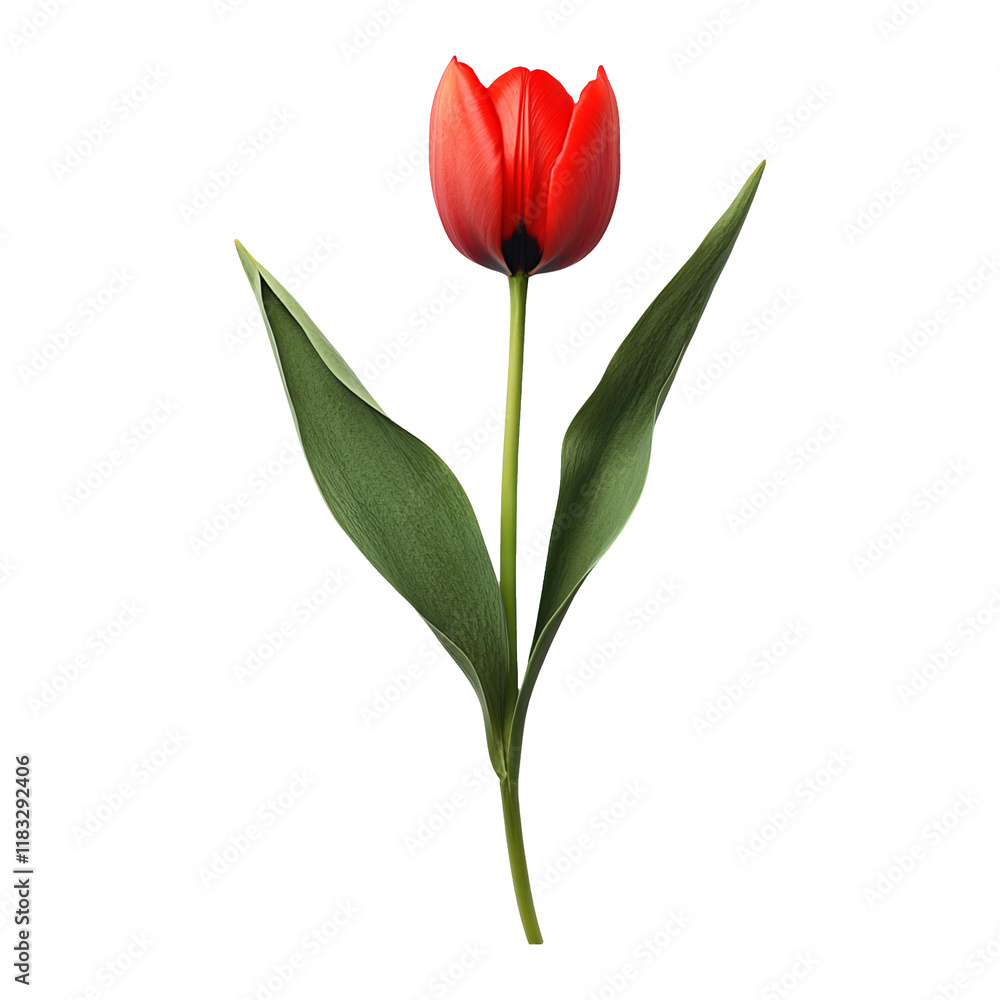 Isolated Red Flower with Green Leaves on Transparent Background Isolated Red Flower with Green Leaves on Transparent Background