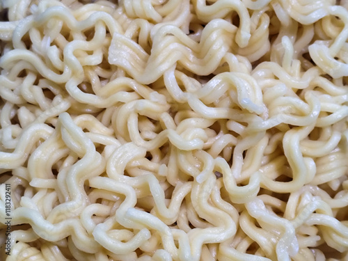 Close up texture of noodles after cooking. photo