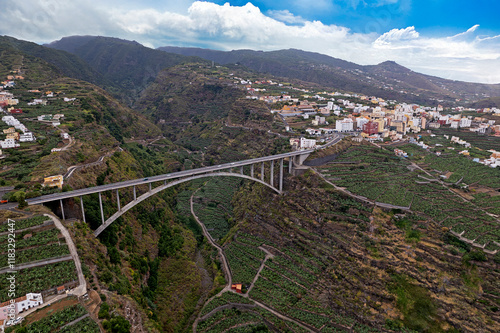 Aerial view of Los Tilos bridge, La Palma Island, Spain