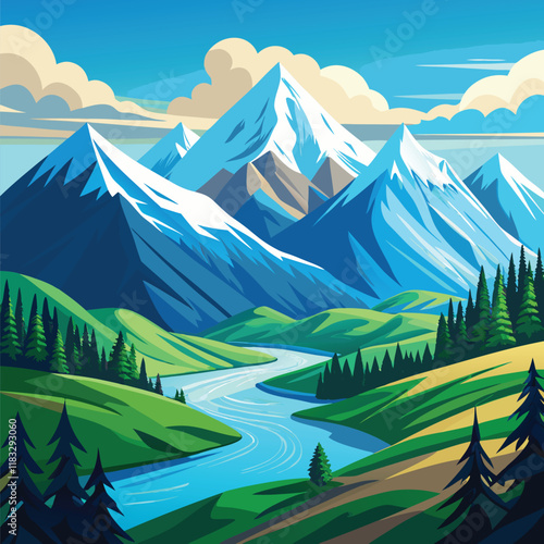 Green hills and a flowing river