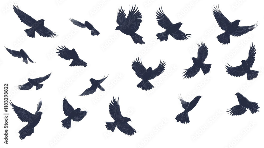 Obraz premium set of silhouettes of birds isolated on white background 