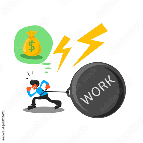 Vector illustration of a man with a workload in pursuit of income