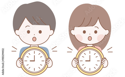 時計を持つ人物のかわいいアイコンセット