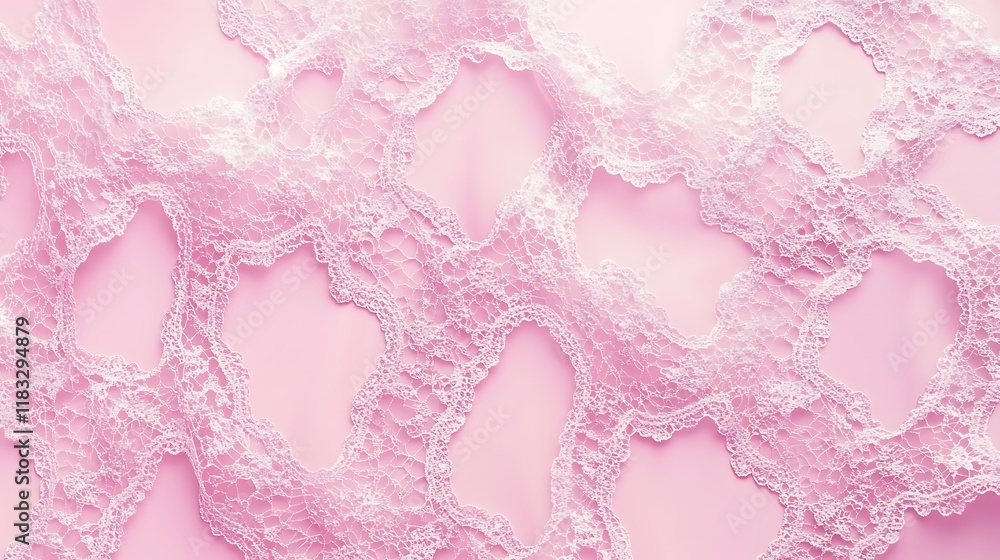 Naklejka premium Delicate white lace on pink background showcasing intricate detail