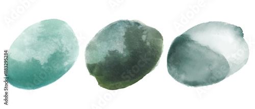 Set of cold tone watercolor hand painted round shapes