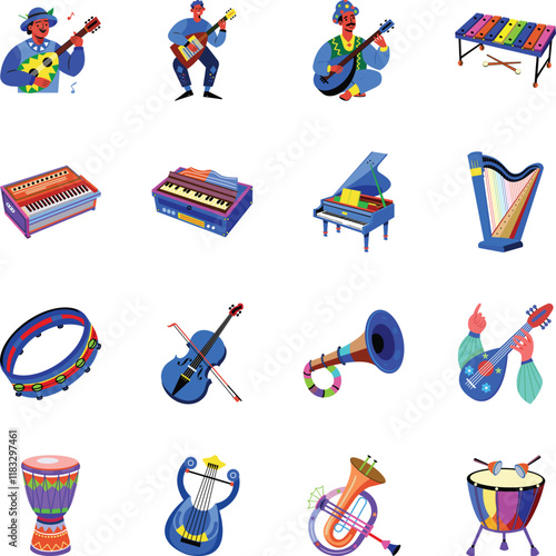 Collection of Music Instruments Flat Illustrations

