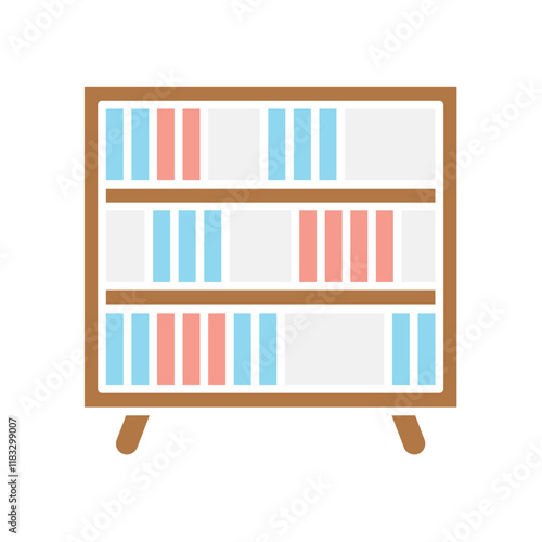 Bookshelf icon in flat color style