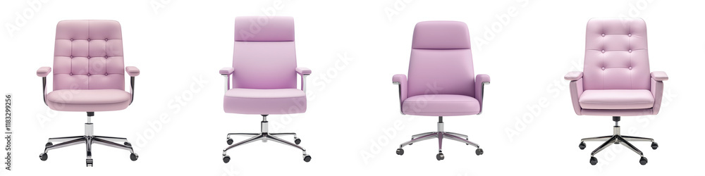 Fototapeta premium Comfortable ergonomic office chair with armrests and swivel base in modern lavender upholstery Functional and stylish furniture for home or professional workspace