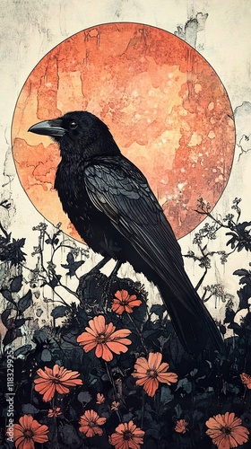 Crow and Cosmos Under a Blood Moon