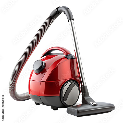 modern red vacuum cleaner isolated on a white background, png