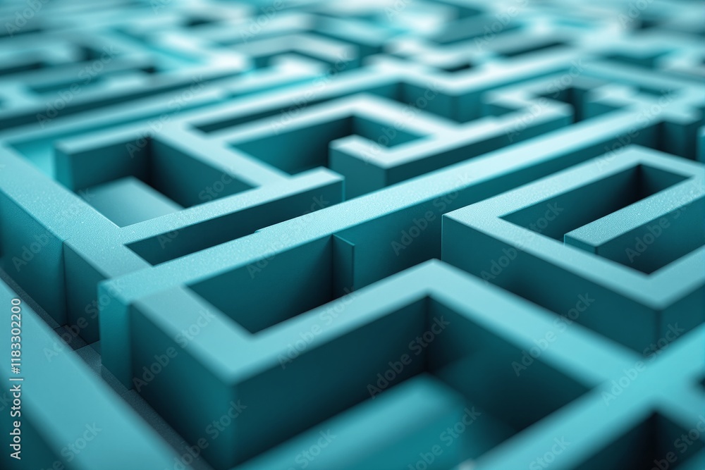 Close-up of a turquoise maze with smooth geometry, textured walls, and intricate design. Abstract style on a soft-focus background. Concept of complexity. Ai generative Close-up of a turquoise maze with smooth geometry, textured walls, and intricate design. Abstract style on a soft-focus background. Concept of complexity. Ai generative