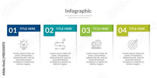 4 Infographic Steps for Business. Presentation, Report, Data, Brochure, Banner, Poster and Marketing. Vector Illustration.