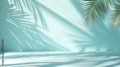 Palm shadows on pastel background, summer product display