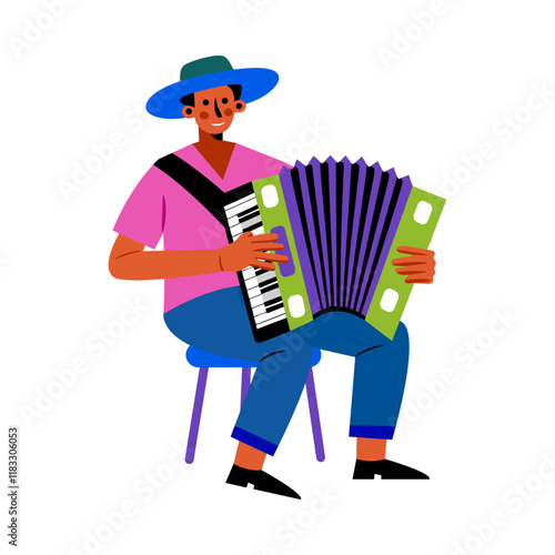 Accordion player flat character illustration