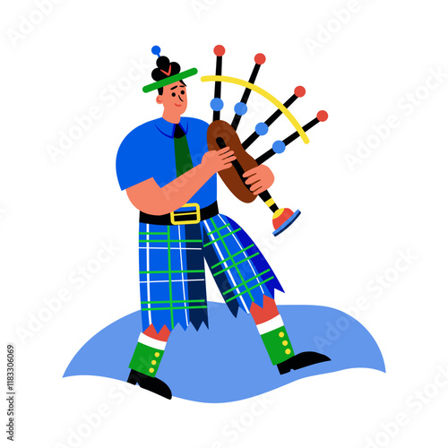 A flat character illustration of bagpipe player 