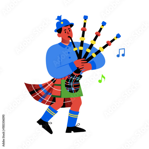 A flat character illustration of a bagpiper