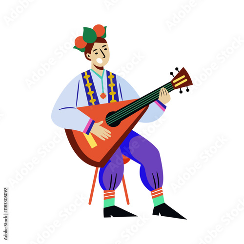 Flat illustration of smiling balalaika player