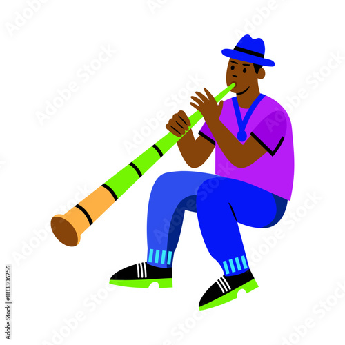 A flat illustration of a didgeridoo player