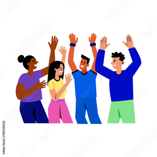 A flat style illustration of dancing group