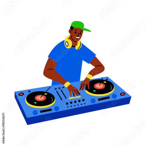 Flat character illustration of a dj