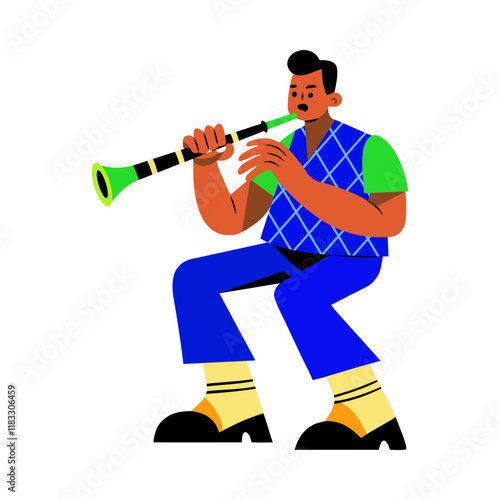 A flat character illustration of horn player