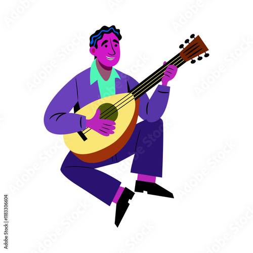 A flat illustration depicting mandolin music