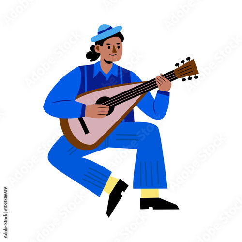 A flat illustration of oud music performance