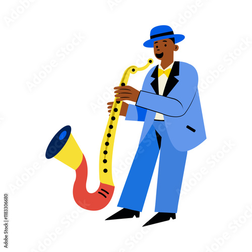 A flat style illustration of saxophone player