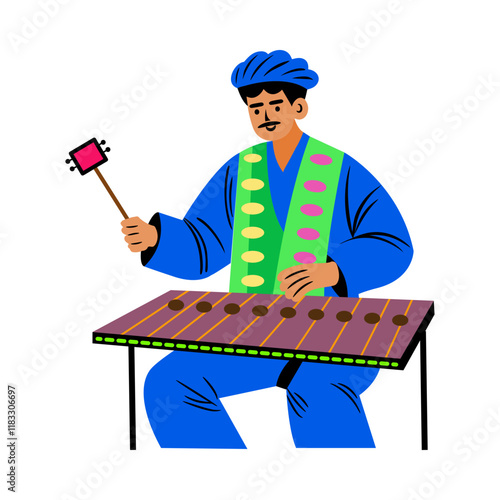 Santoor player flat style illustration