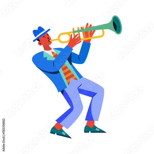 Flat character illustration of a trumpet player