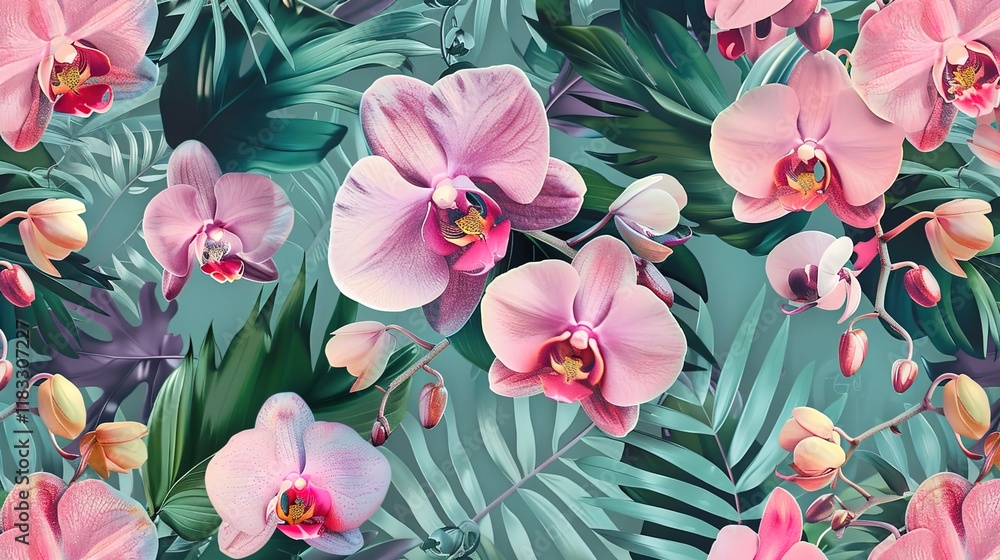 Fototapeta premium orchid pattern seamless wallpaper
