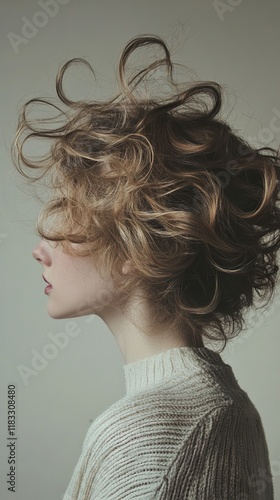 A Profile of a Woman with Curly Hair and a Beige Sweater photo