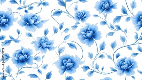 Elegant French toile floral line art pattern on a vintage background, showcasing timeless beauty and intricate design.