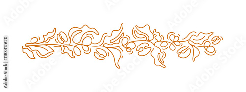 Coffee branch, bean, leaves. Vector graphic frieze