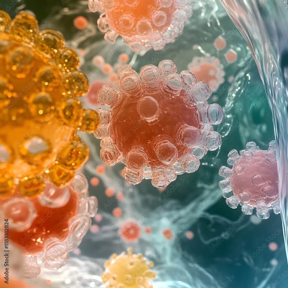 Close up Depiction of Stem Cells Differentiating into Various Cell Types for Regenerative Therapies Close up Depiction of Stem Cells Differentiating into Various Cell Types for Regenerative Therapies