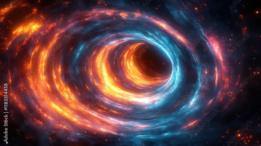 A vibrant cosmic swirl depicting a black hole, surrounded by brilliant hues of blue and orange, illustrating the beauty of the universe. A vibrant cosmic swirl depicting a black hole, surrounded by brilliant hues of blue and orange, illustrating the beauty of the universe.