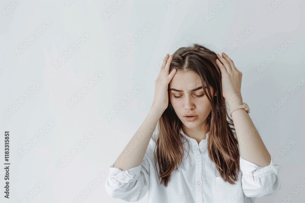 Naklejka premium Stressed woman holding head