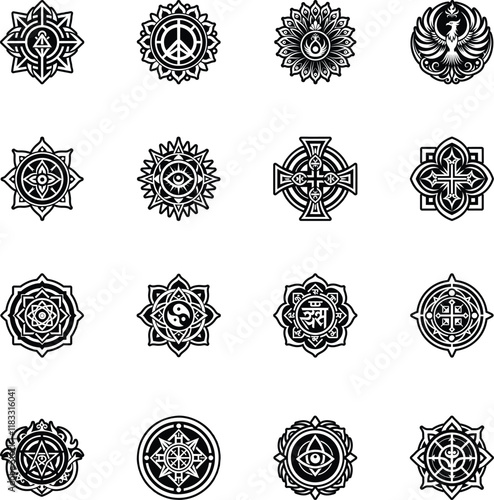 Collection of Glyph Style Buddhist Symbol Icons  

