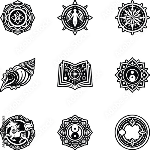 Bundle of Glyph Style Buddhist Religion Icons 

