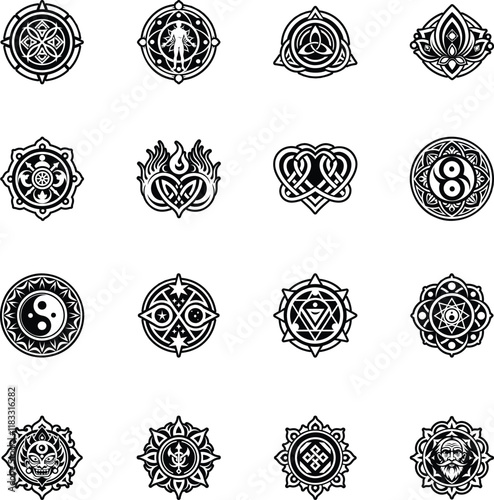 Collection of Glyph Style Buddhist Symbol Icons  

