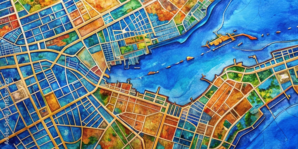 Obraz premium Painterly Sydney, Nova Scotia City Map - Blue Hues, High Depth of Field
