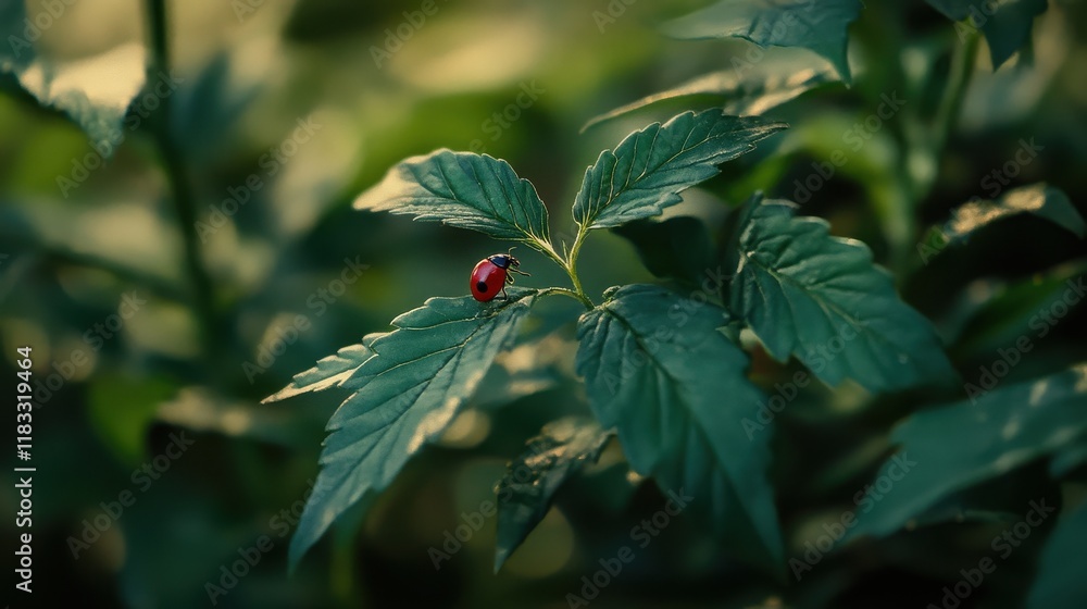 Red Ladybug on Green Leaf in Natural Setting Red Ladybug on Green Leaf in Natural Setting