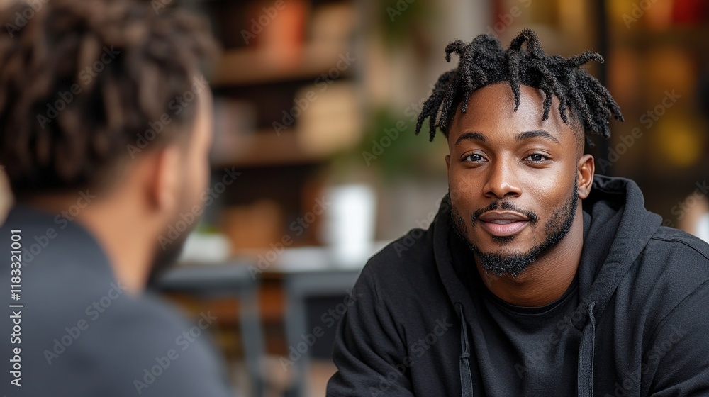 Young Black Man with Dreadlocks Looks Attentively Young Black Man with Dreadlocks Looks Attentively