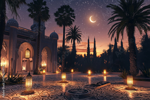 Embrace the Spirit of Ramadan, Illuminating Lanterns, Peaceful Nights, Delicious Dates, and Heartfelt Prayers for a Blessed Month of Reflection and Togetherness. photo