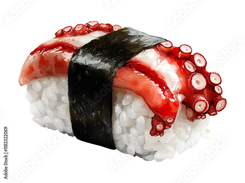 Tako Nigiri Sushi with Octopus and Seaweed Wrap on Rice