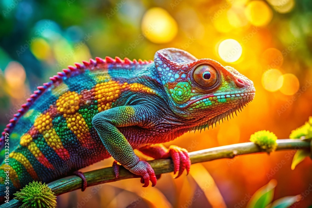 Obraz premium Panoramic Chameleon Line Art: Elegant Reptile Silhouette in Nature's Embrace